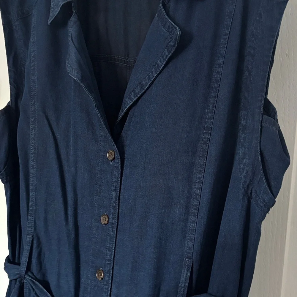 Banana Republic Navy Sleeveless Button-Front Midi Dress with Tie - Picture 3 of 4